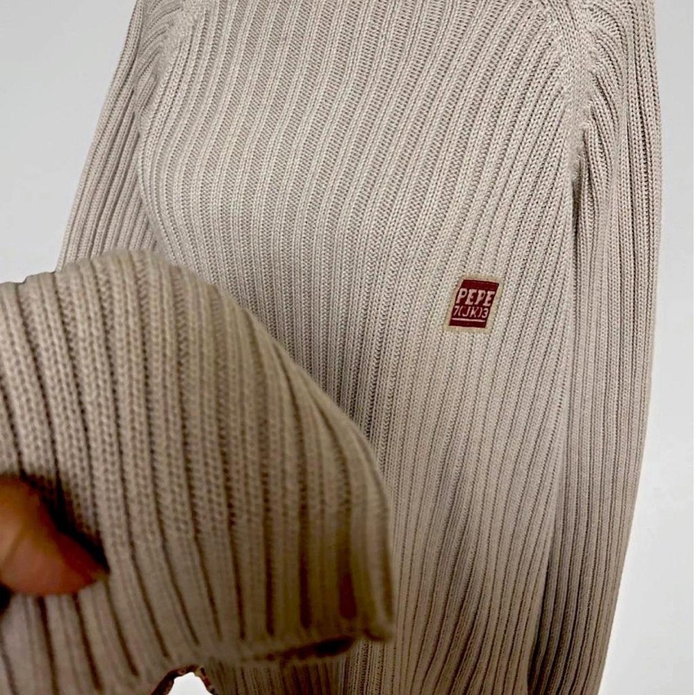 VTG Y2K Authentic UK Pepe Jeans cream ribbed knit sweater comfort Men's XL beige